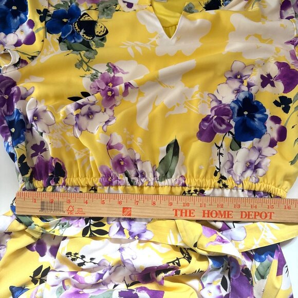 CJ Banks Yellow Floral Print Dress Belt MIDI XL Sundress Size X - Picture 8 of 9